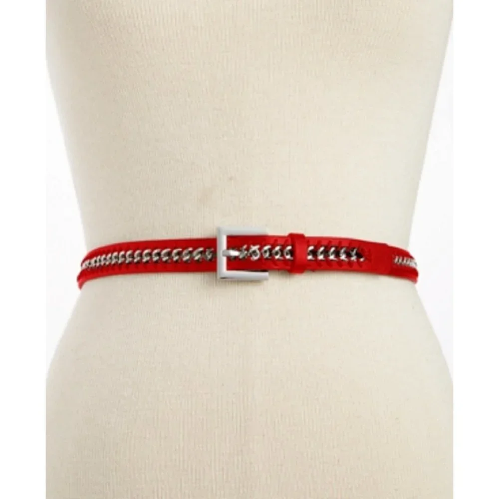 Style & co. Skinny Chain Inlay Red Belt, Size Medium, Retail $34.00